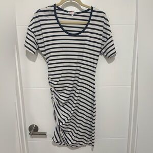 Anthropologie Sundry Women Nautical Striped Short Sleeve Ruched T-Shirt Dress 1